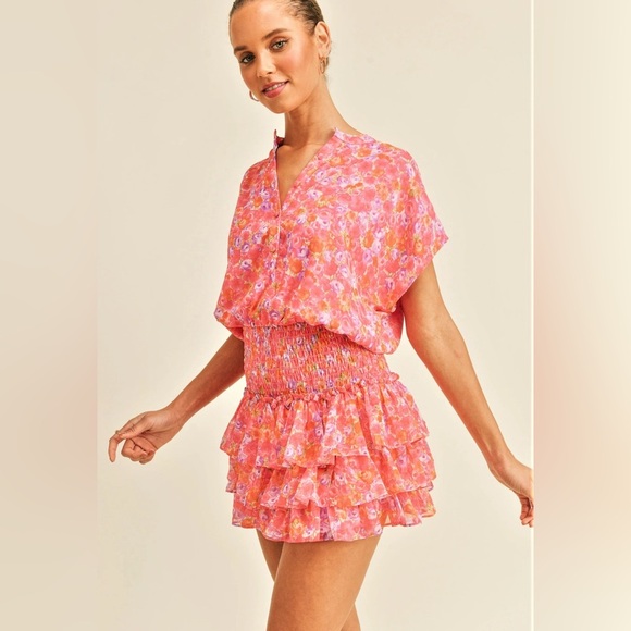 RESET by Jane Pink Smocked Ruffle Dress Size Medium - Picture 1 of 12